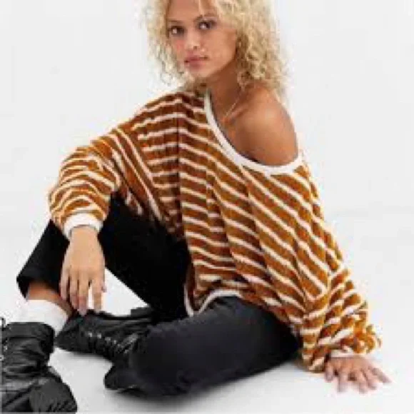 Free People size XS Cozy Striped Brown and White Sweater - Picture 2 of 7
